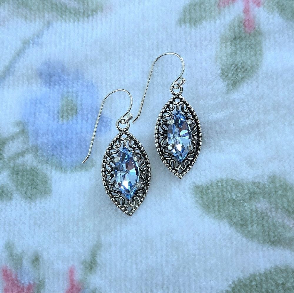 Noa Zuman Silver🤍 Marquise with Blue💙 Topaz Earrings - Picture 13 of 15